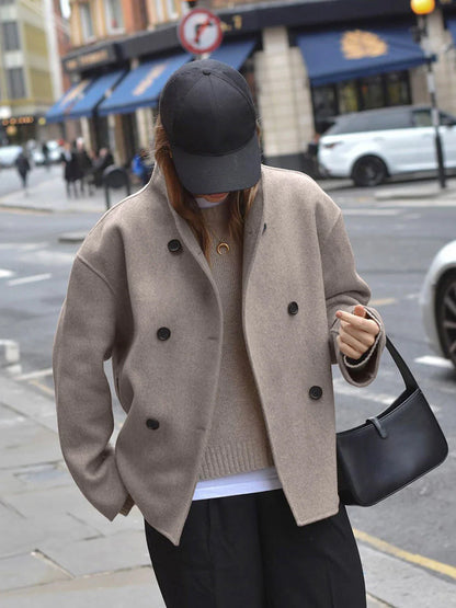 Veste en Laine Courte à Double Rangée de Boutons | Mélange de Laine | Élégante et Chaleureuse