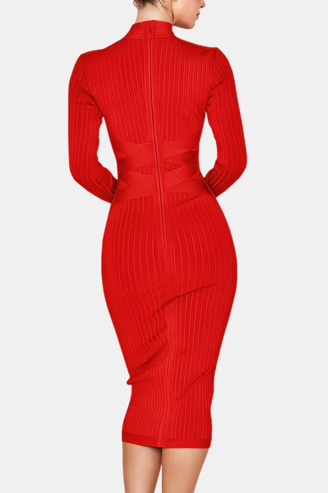 Elina Stand Collar Elegant Midi Dress