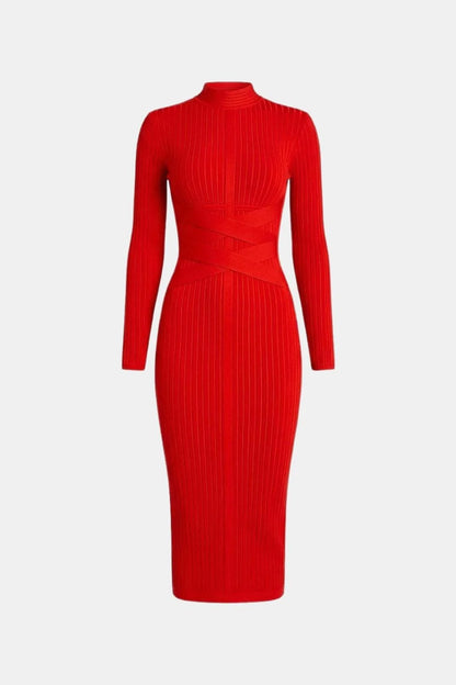 Elina Stand Collar Elegant Midi Dress