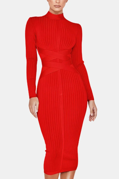 Elina Stand Collar Elegant Midi Dress