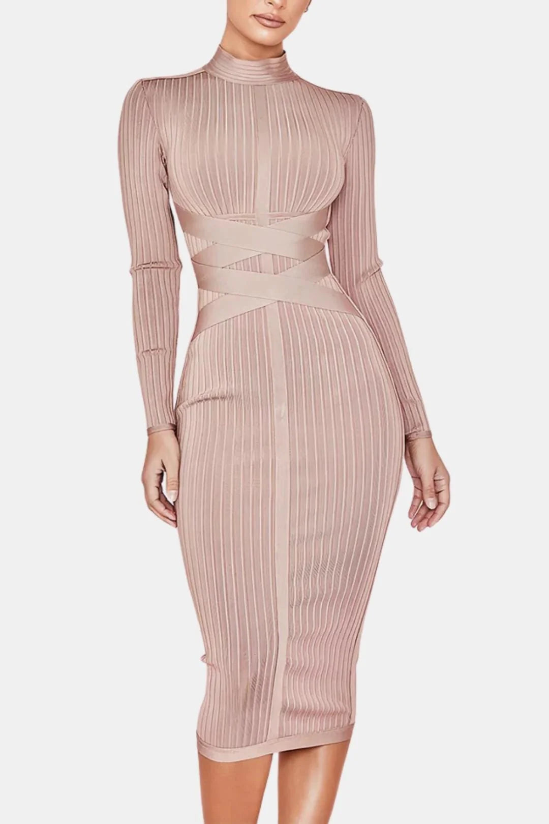 Elina Stand Collar Elegant Midi Dress