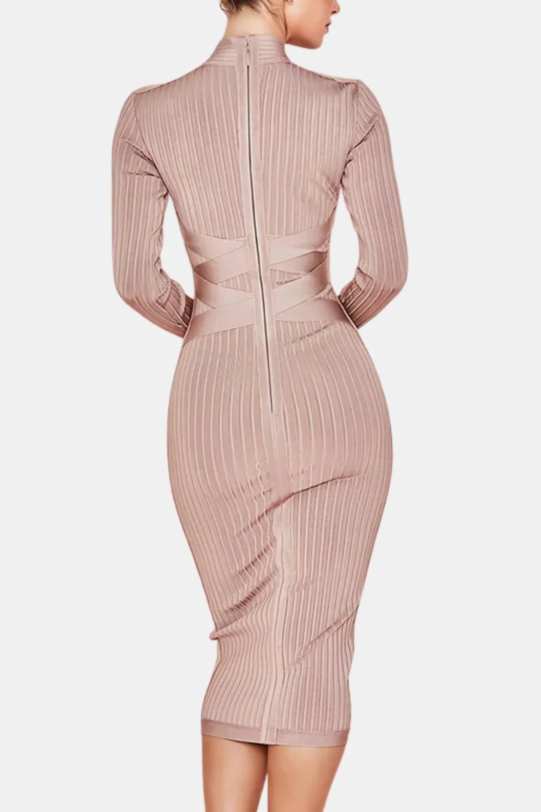 Elina Stand Collar Elegant Midi Dress