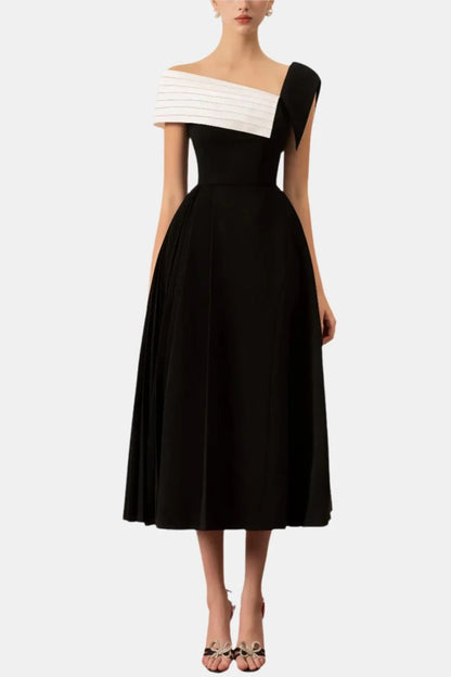 Ludy Black and White One-Shoulder Midi Dress