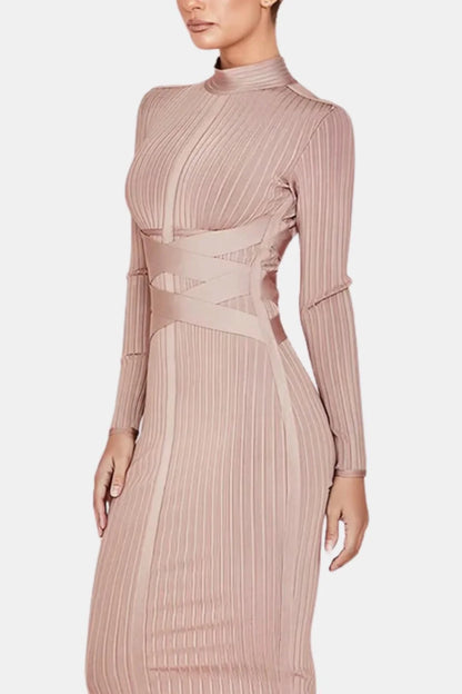 Elina Stand Collar Elegant Midi Dress