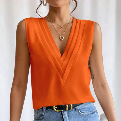 Women's V-Neck Sleeveless Wrap Blouse for Professional Attire