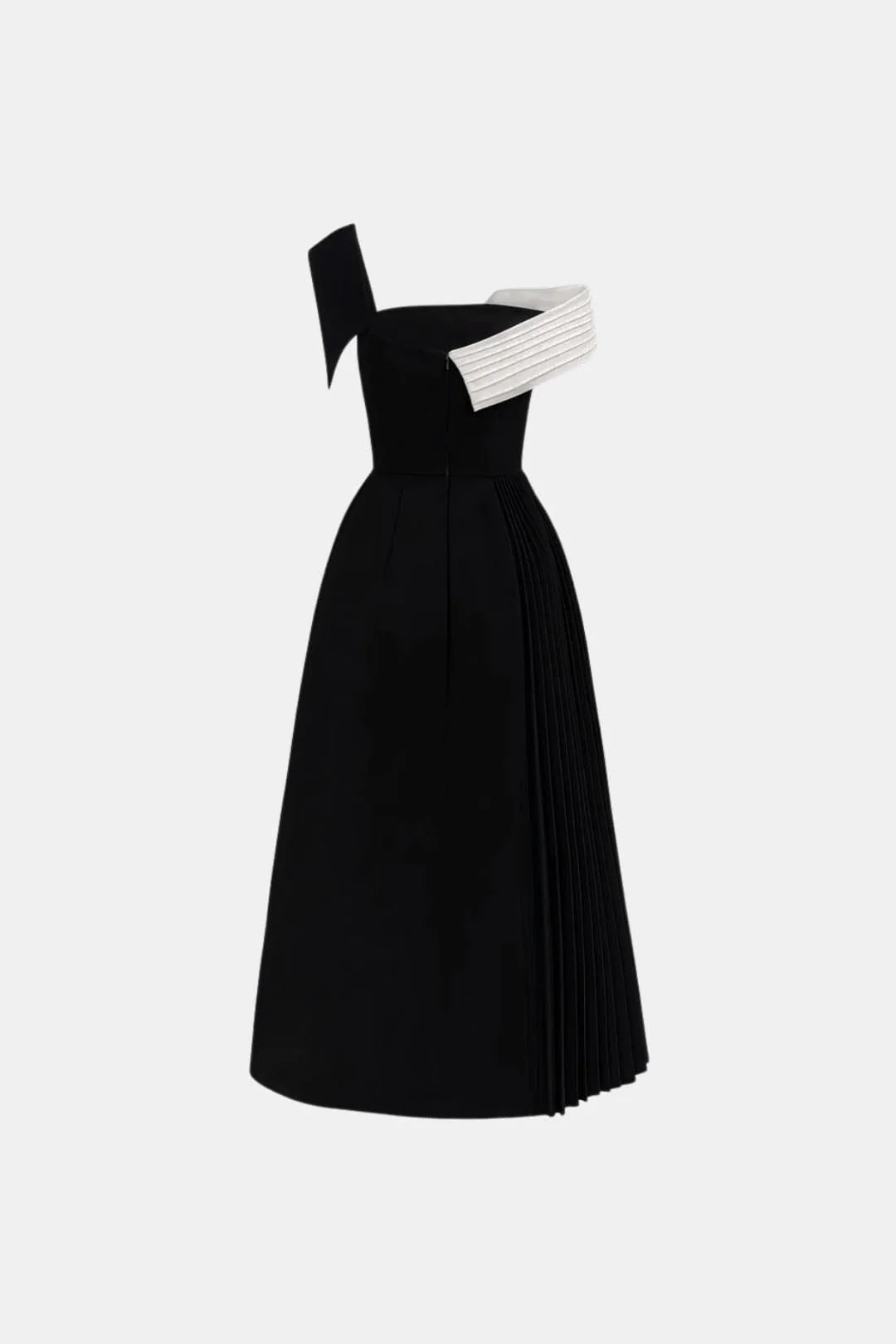 Ludy Black and White One-Shoulder Midi Dress