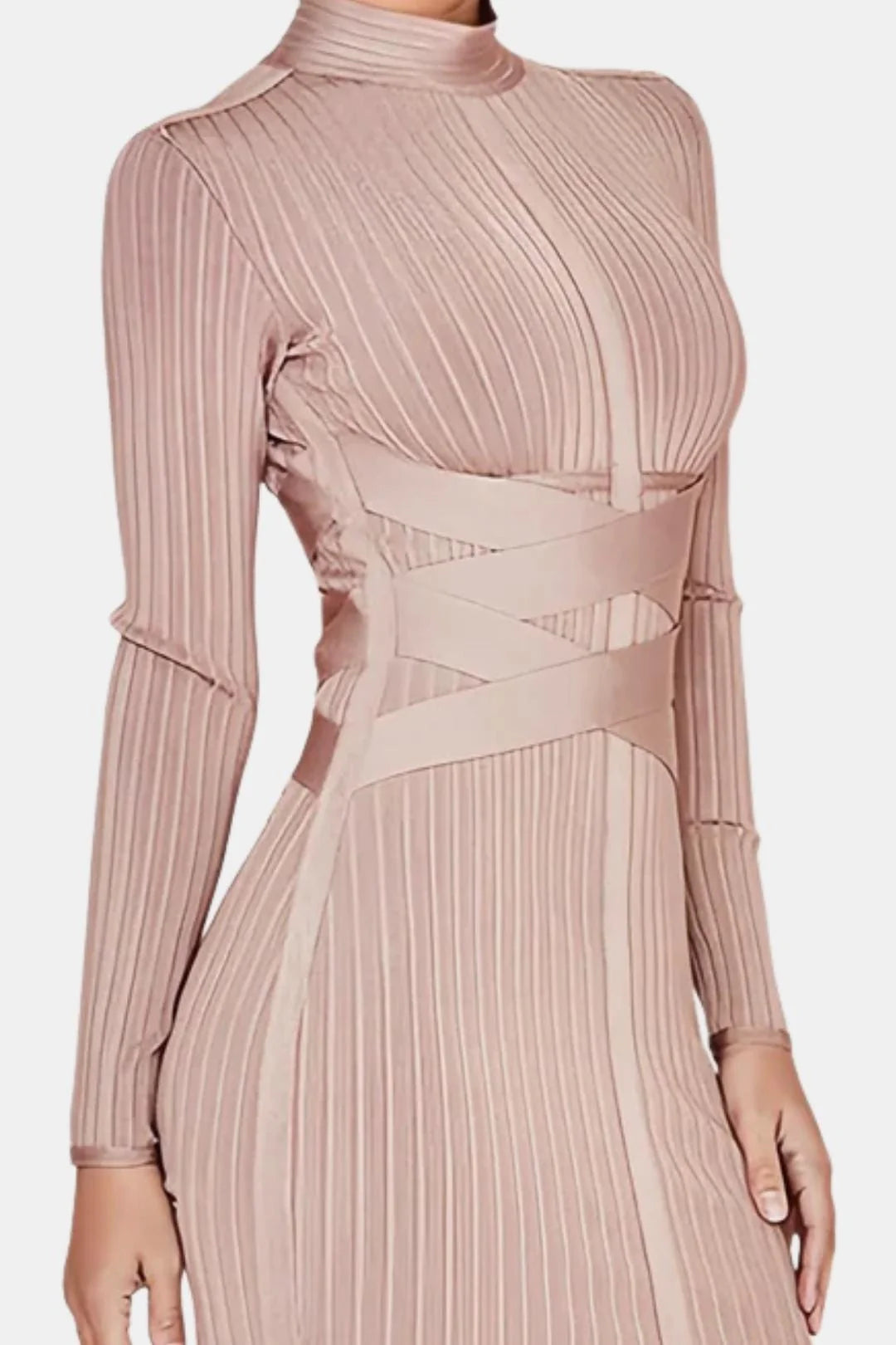 Elina Stand Collar Elegant Midi Dress