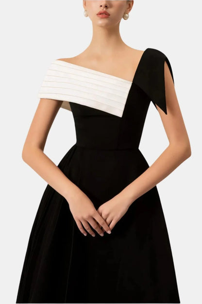 Ludy Black and White One-Shoulder Midi Dress