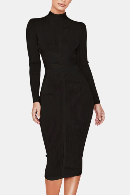 Elina Stand Collar Elegant Midi Dress