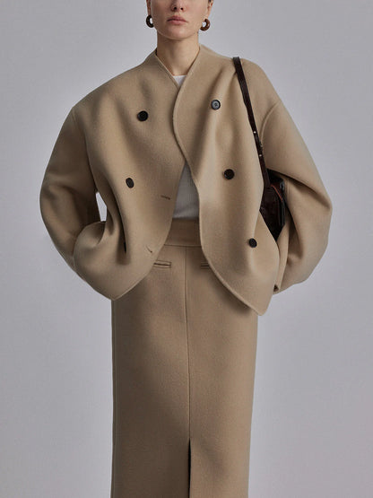 Veste en Laine Courte à Double Rangée de Boutons | Mélange de Laine | Élégante et Chaleureuse