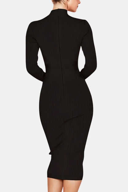 Elina Stand Collar Elegant Midi Dress