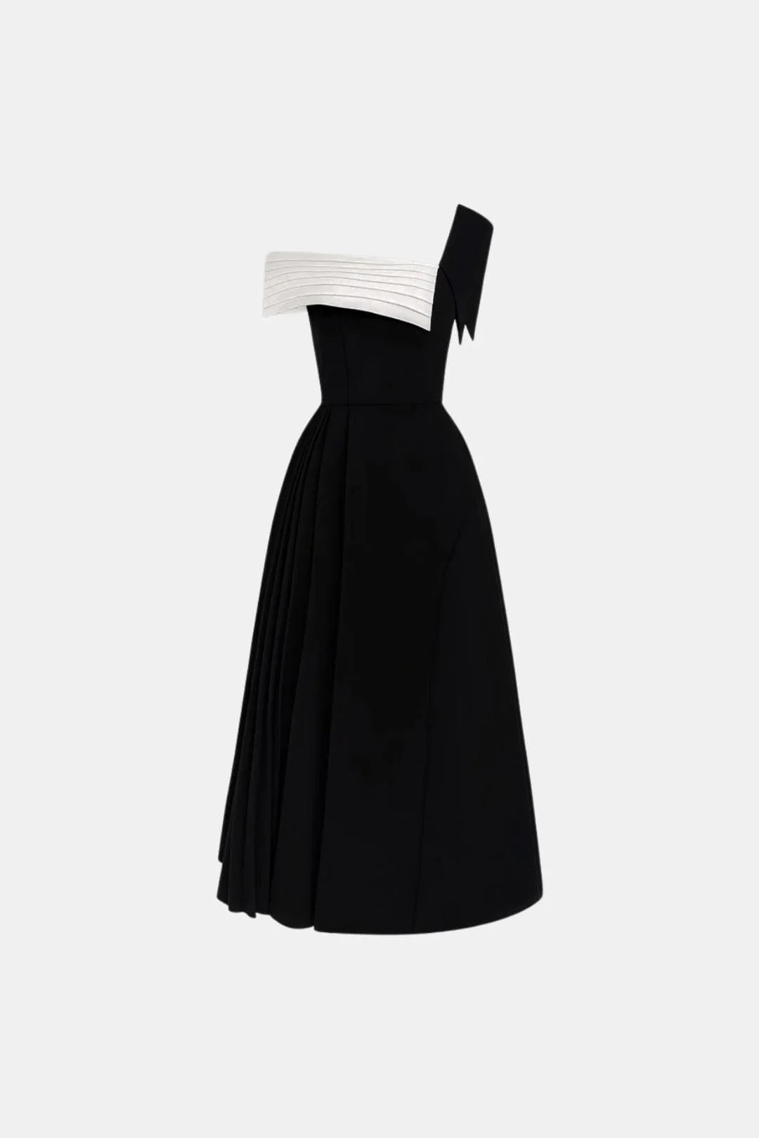 Ludy Black and White One-Shoulder Midi Dress