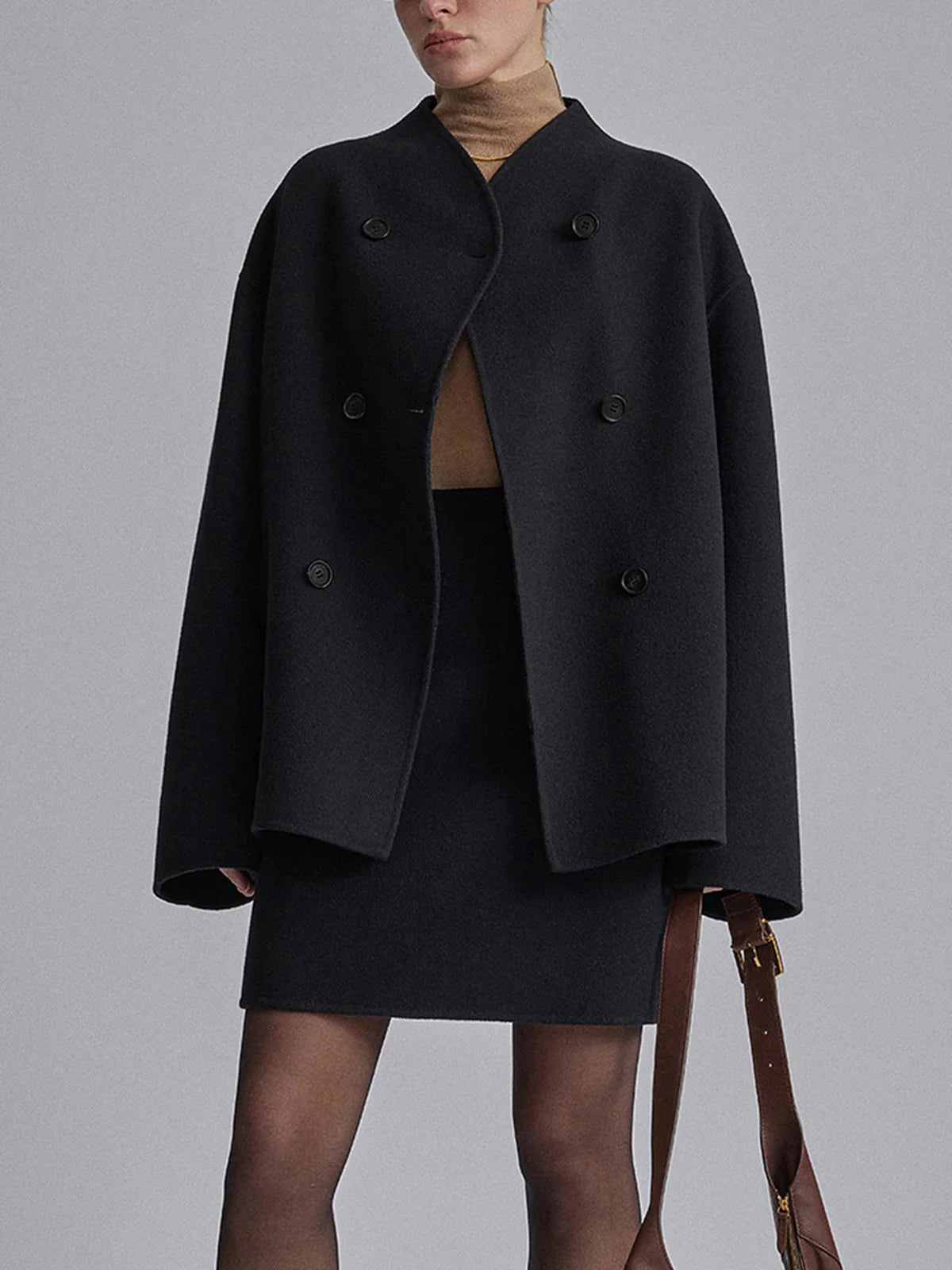 Veste en Laine Courte à Double Rangée de Boutons | Mélange de Laine | Élégante et Chaleureuse