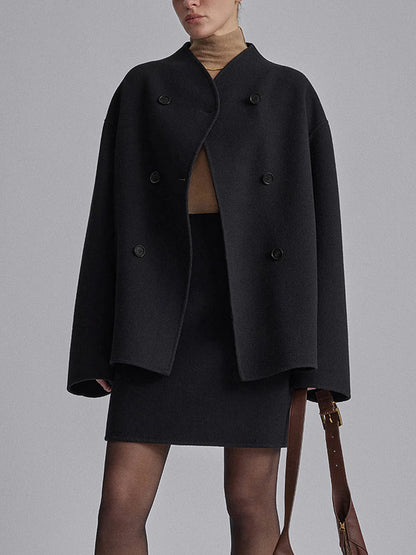 Veste en Laine Courte à Double Rangée de Boutons | Mélange de Laine | Élégante et Chaleureuse