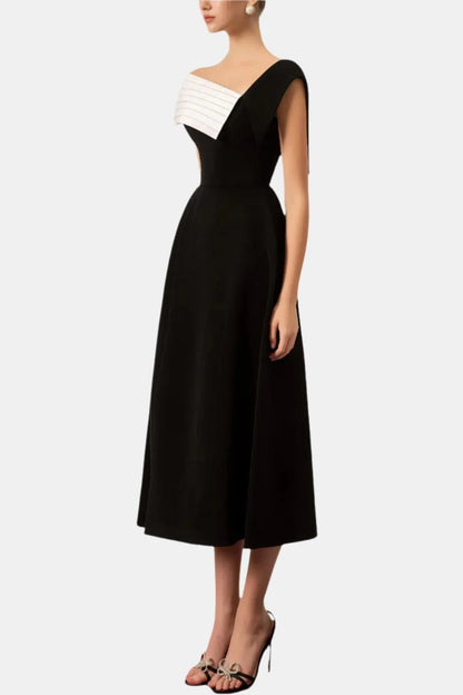 Ludy Black and White One-Shoulder Midi Dress