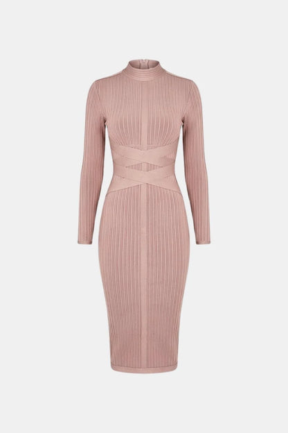 Elina Stand Collar Elegant Midi Dress