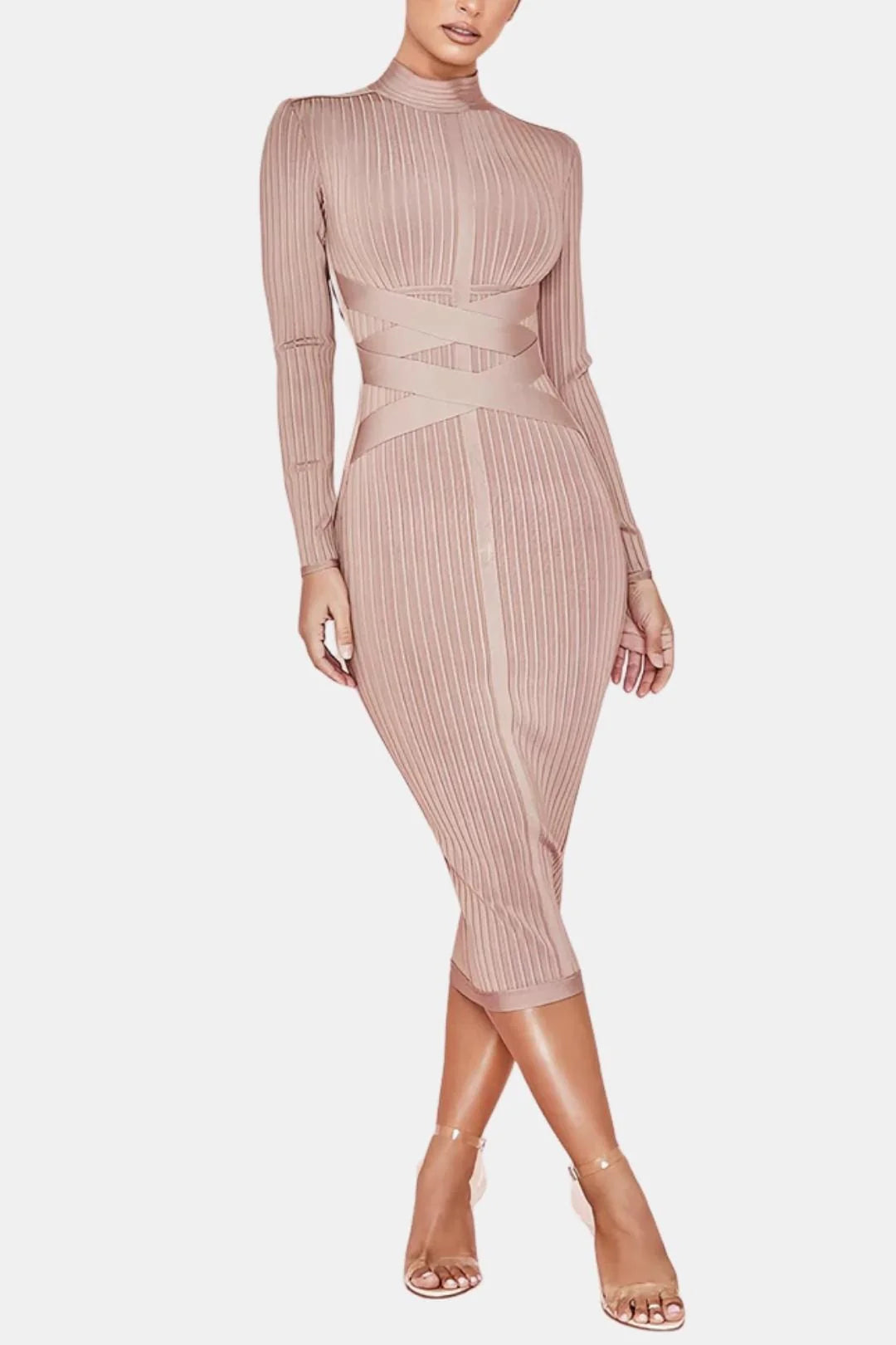 Elina Stand Collar Elegant Midi Dress