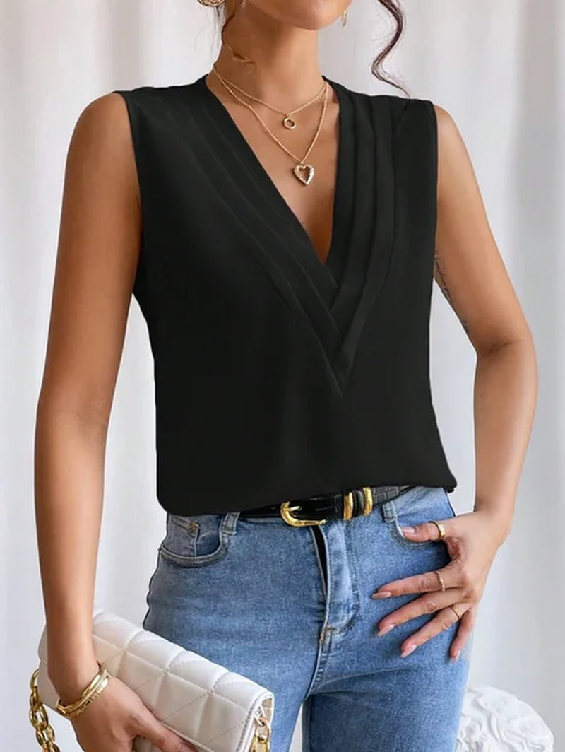 Women's V-Neck Sleeveless Wrap Blouse for Professional Attire