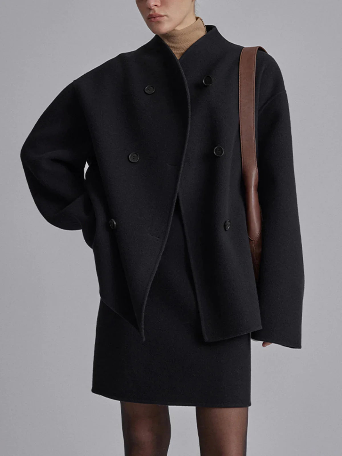 Veste en Laine Courte à Double Rangée de Boutons | Mélange de Laine | Élégante et Chaleureuse