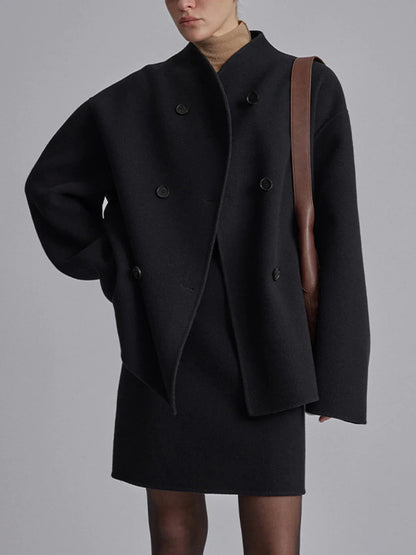 Veste en Laine Courte à Double Rangée de Boutons | Mélange de Laine | Élégante et Chaleureuse