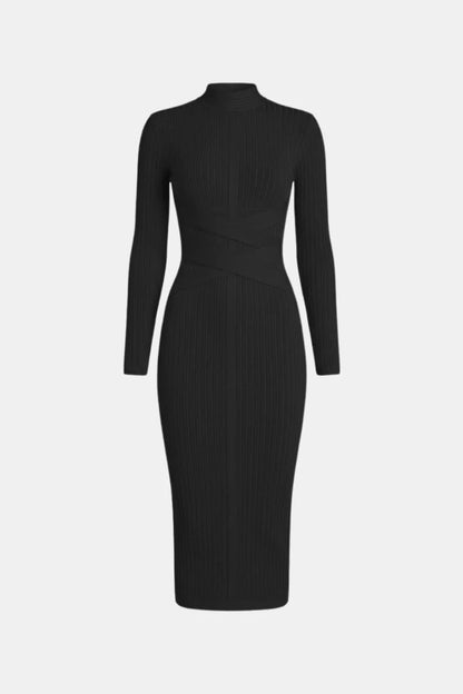 Elina Stand Collar Elegant Midi Dress